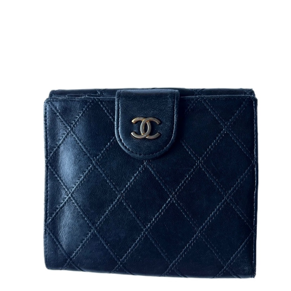 Chanel Black Quilted Wallet with Gold Logo